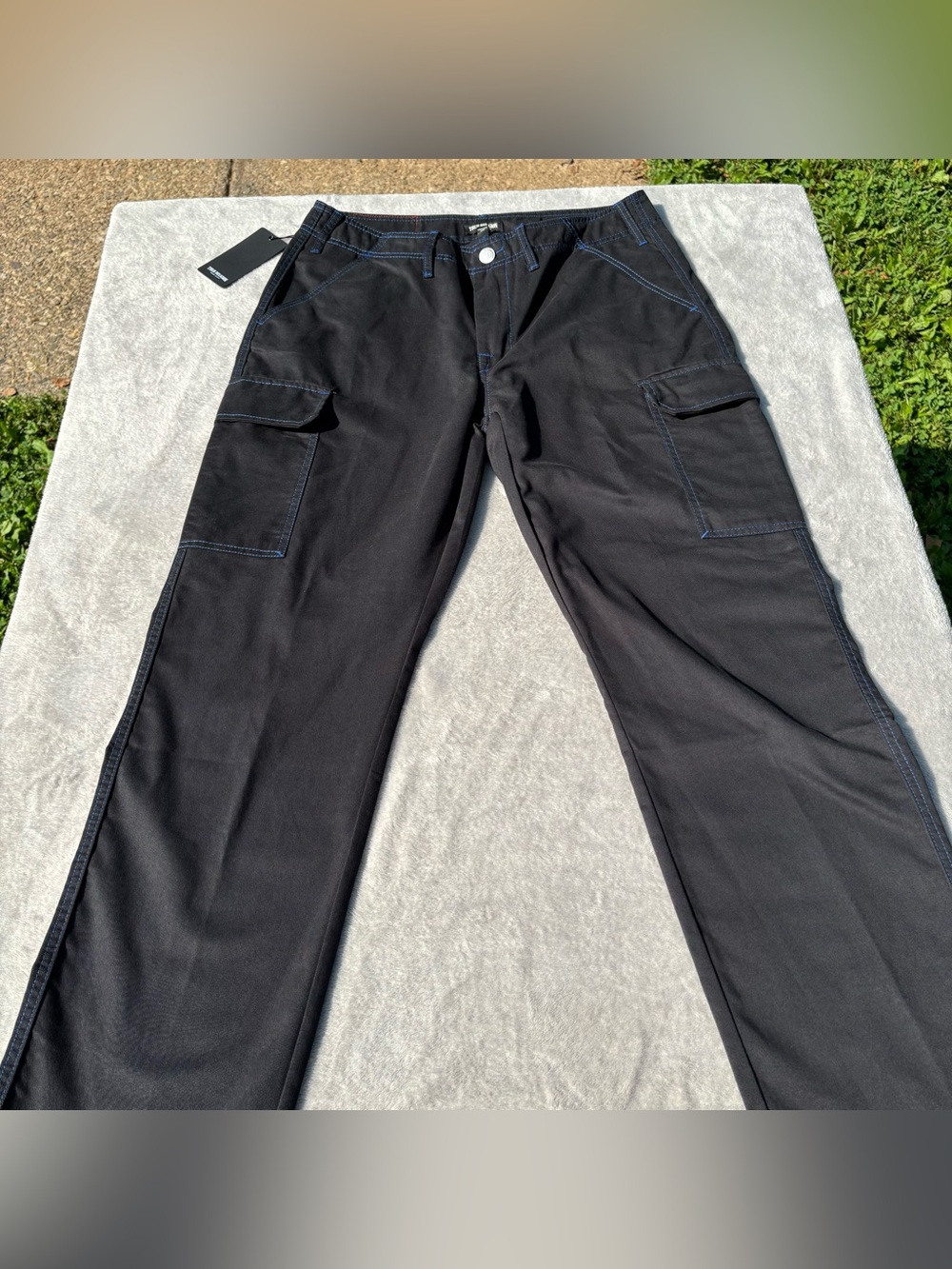 True Religion Cargo Pants Mens Size 34 -Jet Black Pacific Blue Workwear NWT